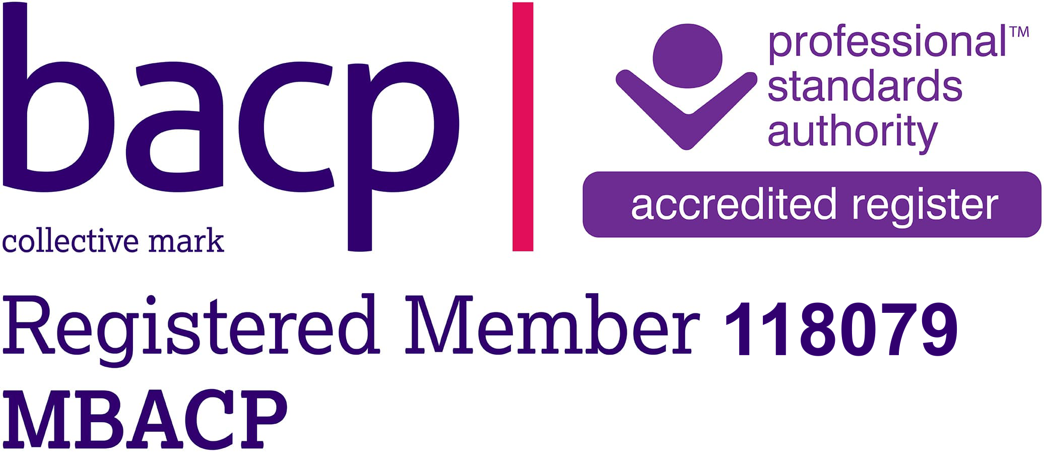 BACP membership logo - membership number 118079